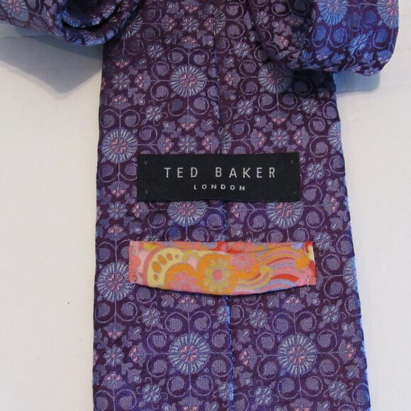 Ted Baker Purple 100% Imported Silk Necktie Tailored in USA Geometric Pattern - Picture 3 of 6